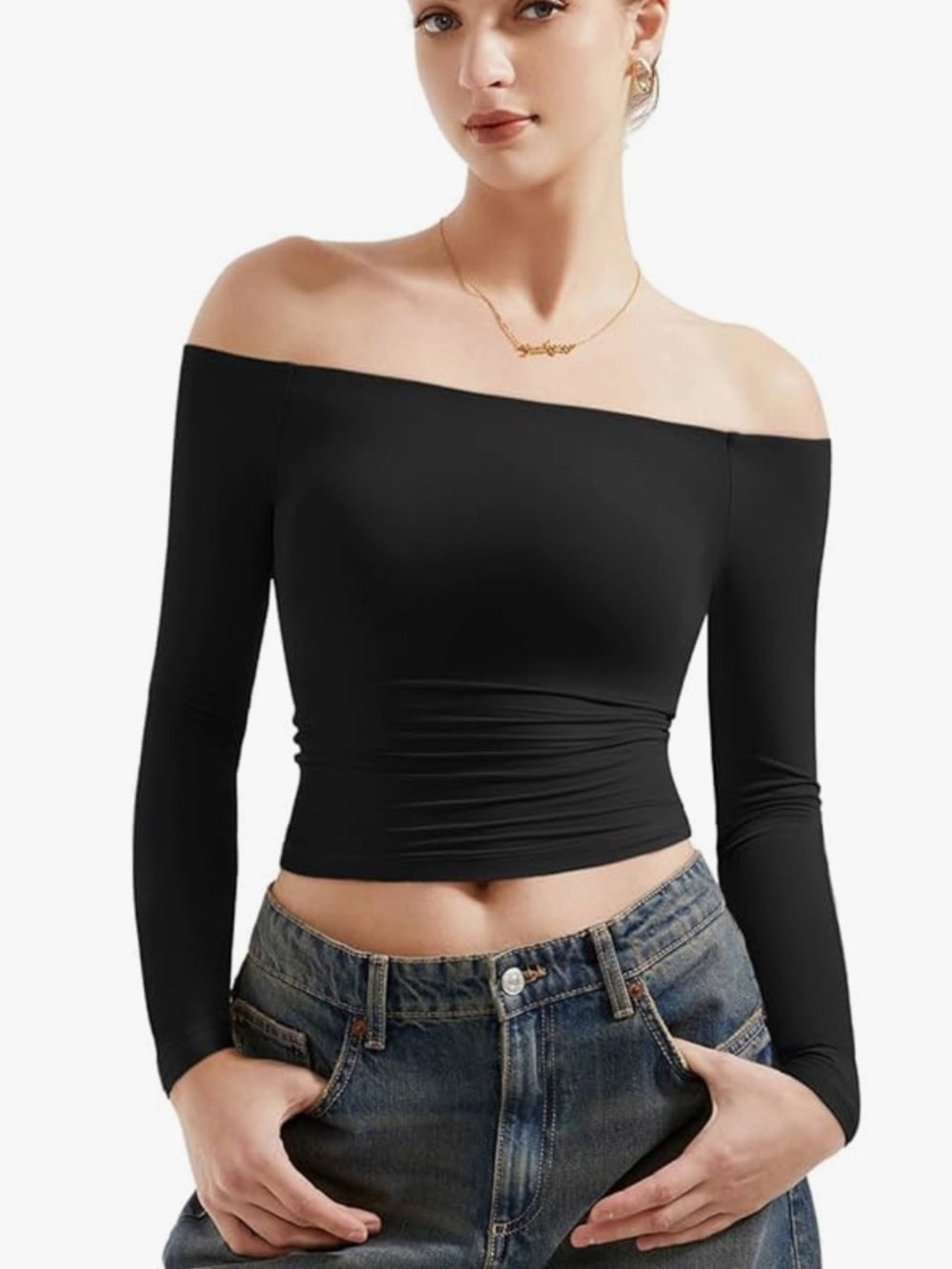 suuksess black off the shoulder long sleeve top